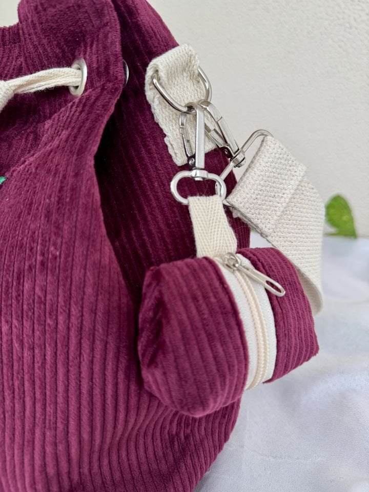 Grace Serisi Krem Fitilli Kadife Harfli Bucket Omuz Çantası