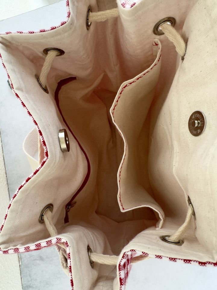 Kırmızı Pötikare Papatyalı Bisiklet Nakışlı Bucket Omuz Çantası