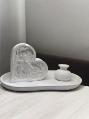 Sevgililer Günü Temalı kalp içinde çift, vazo ve tabak seti