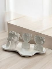 Çiçekli kızlar saksı ve tabak seti 4'lü