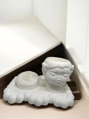 Kelebekli kız saksı, ay yüz ve tabak 3'lü set