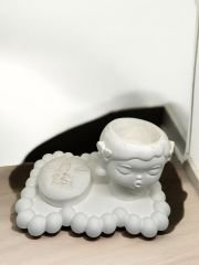 Kelebekli kız saksı, ay yüz ve tabak 3'lü set