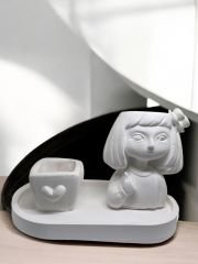 Şapkalı kız saksı, kalpli kutu ve tabak 3'lü set