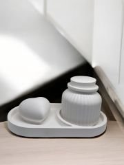 Çizgili kapaklı kutu, kalp ve tabak set