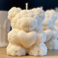 Gül desen kalpli ayıcık mum