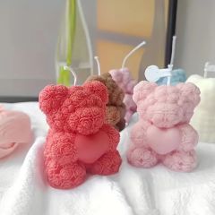 Gül desen kalpli ayıcık mum