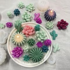Çiçek, kaktüs, sukulent desen mum