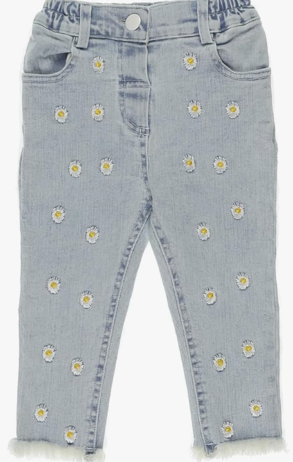 Papatya Nakışlı Denim Pantolon
