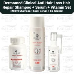 Dermomed Clinical Anti Hair Loss, Hair Growth Set (250ml Shampoo + 60ml Serum + 60 Tablets)