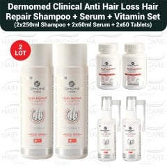 Dermomed Clinical Anti Hair Loss, Hair Growth Set - 2 LOT (2x250ml Shampoo + 2x60ml Serum + 2x60 Tablets)