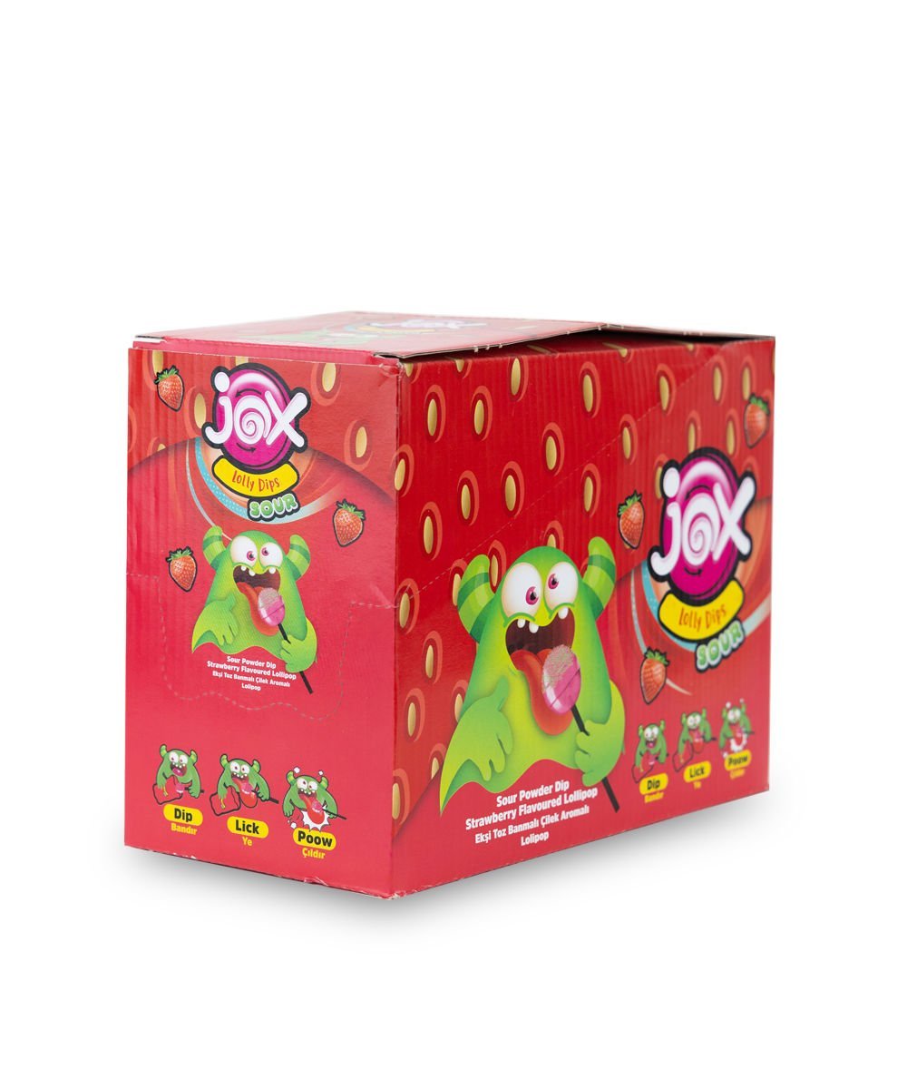 Jox Çilek Aromalı Toz Banmalı Ekşili Lolipop 24'lü