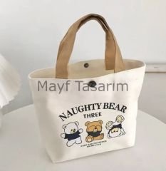 Ayıcık Desenli Hediyelik Kanvas Mini Çanta