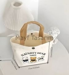 Ayıcık Desenli Hediyelik Kanvas Mini Çanta