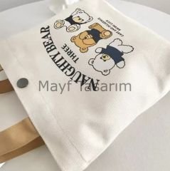 Ayıcık Desenli Hediyelik Kanvas Mini Çanta