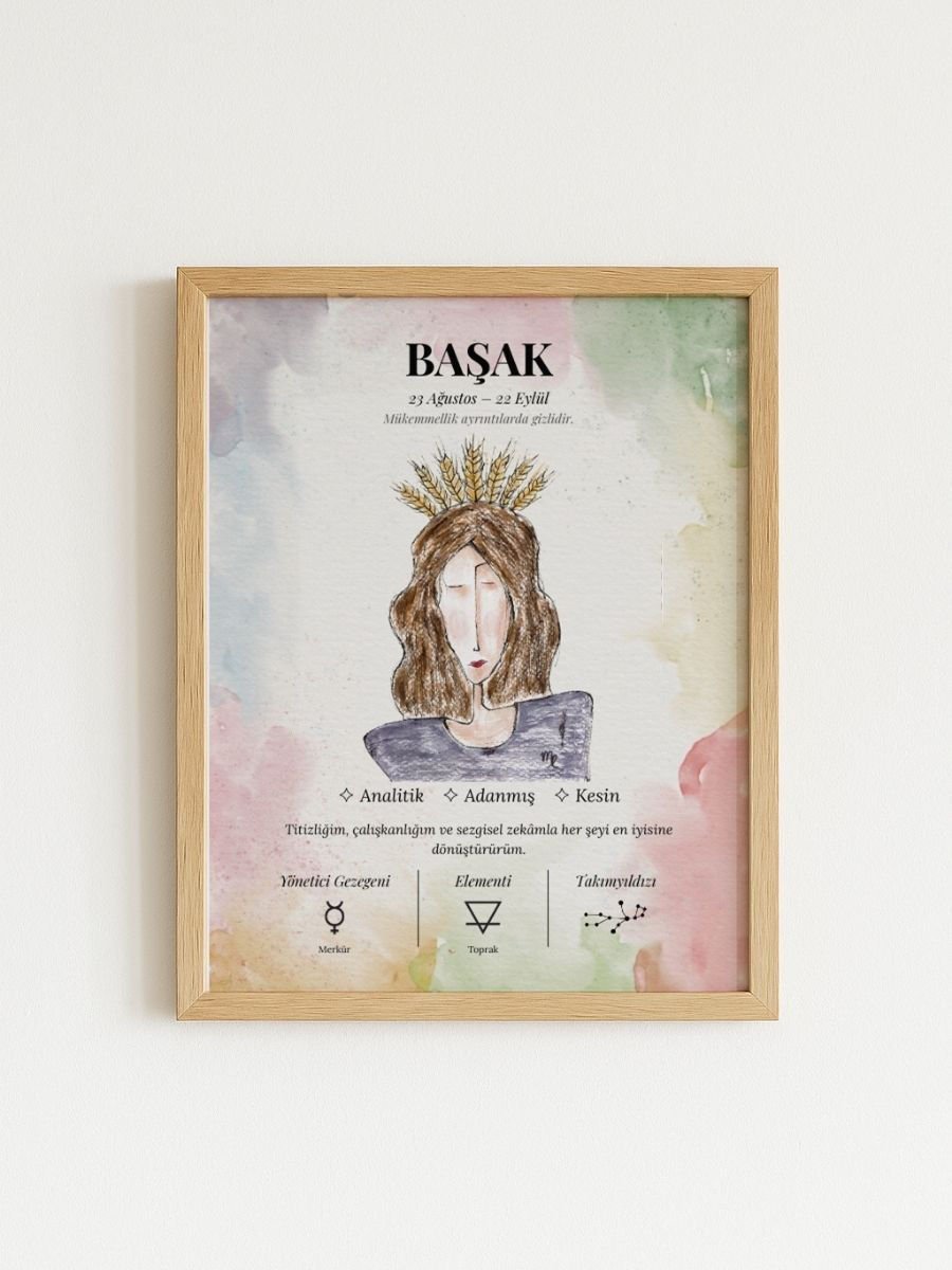 Başak Burcu Poster – El Çizimi Suluboya İllüstrasyon