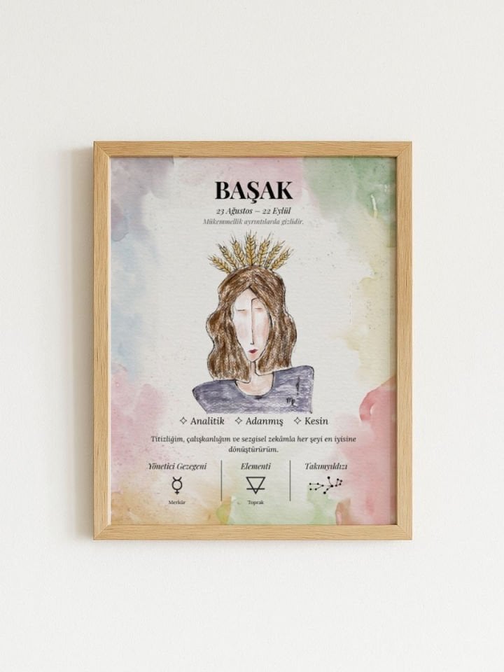 Başak Burcu Poster – El Çizimi Suluboya İllüstrasyon