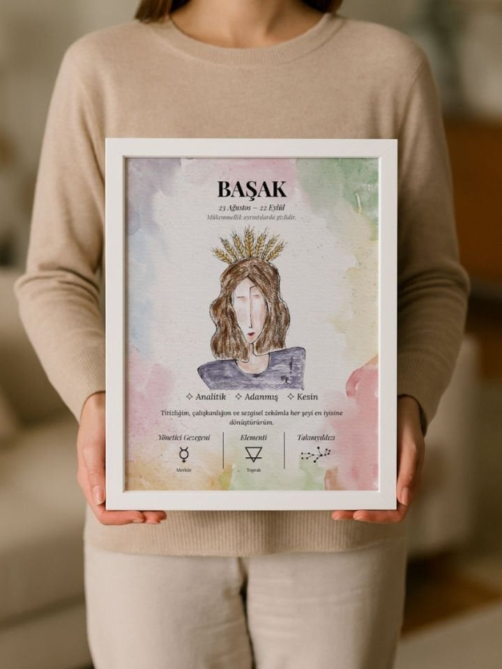Başak Burcu Poster – El Çizimi Suluboya İllüstrasyon