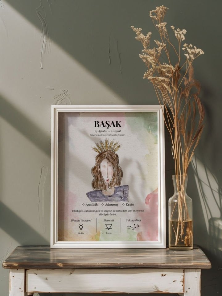 Başak Burcu Poster – El Çizimi Suluboya İllüstrasyon