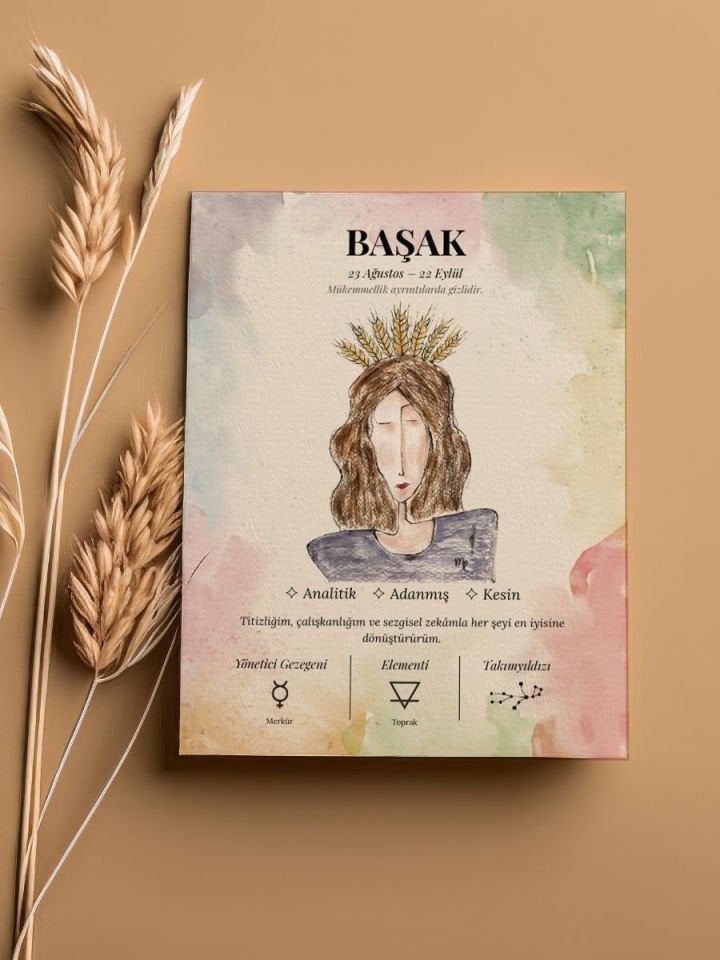 Başak Burcu Poster – El Çizimi Suluboya İllüstrasyon