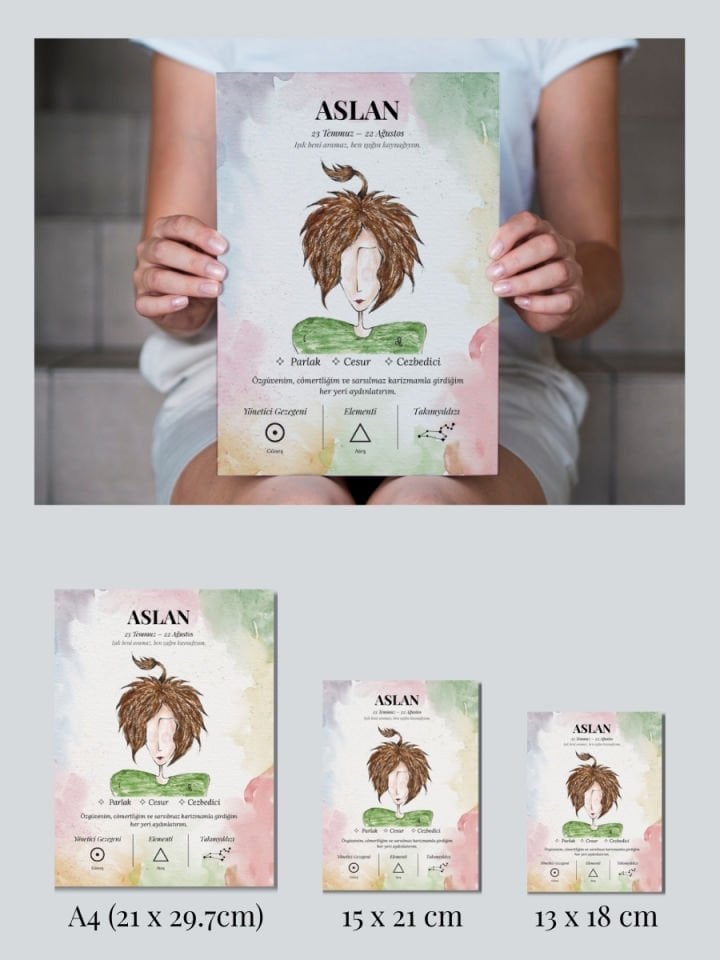 Aslan Burcu Poster – El Çizimi Suluboya İllüstrasyon