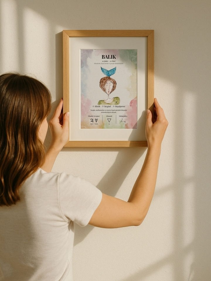 Balık Burcu Poster – El Çizimi Suluboya Burç Tablosu
