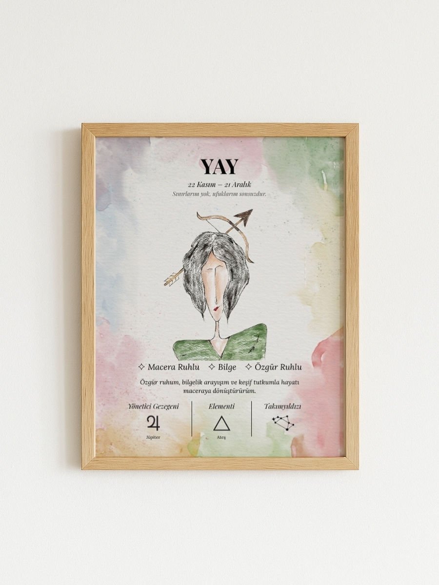 Yay Burcu Poster – El Çizimi Suluboya Burç Tablosu