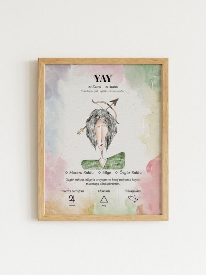 Yay Burcu Poster – El Çizimi Suluboya Burç Tablosu