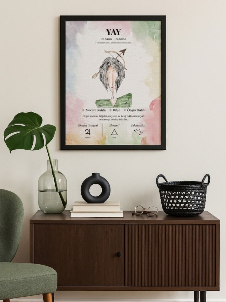 Yay Burcu Poster – El Çizimi Suluboya Burç Tablosu