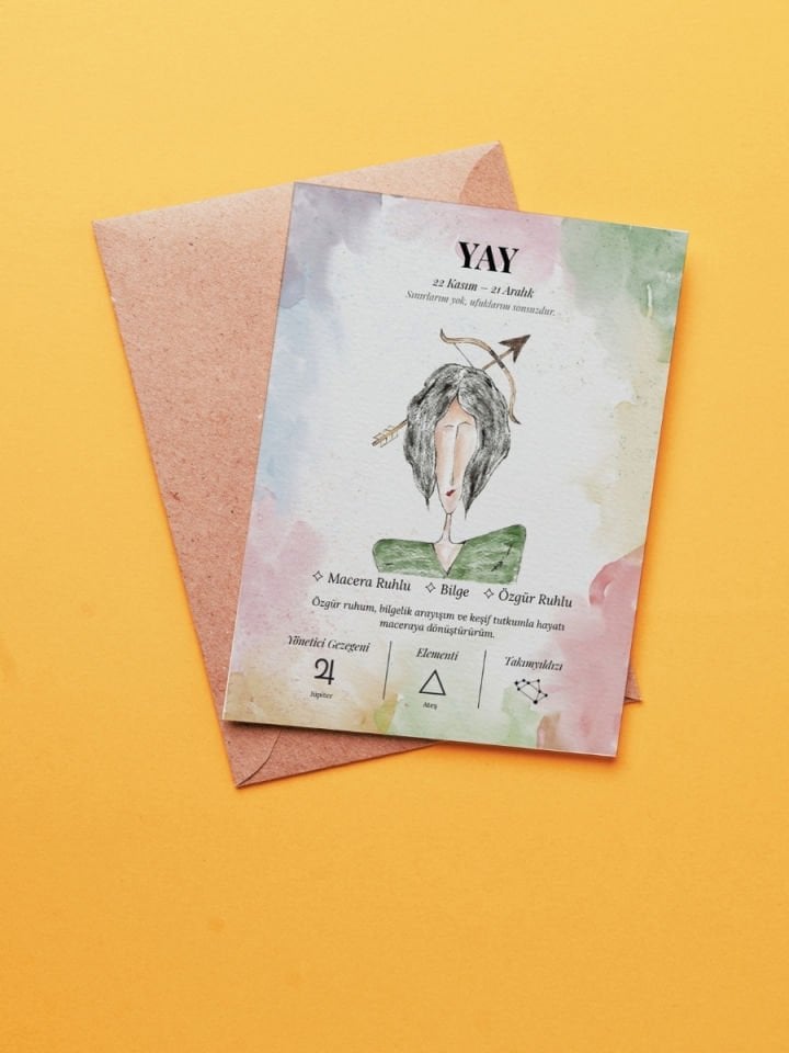 Yay Burcu Poster – El Çizimi Suluboya Burç Tablosu