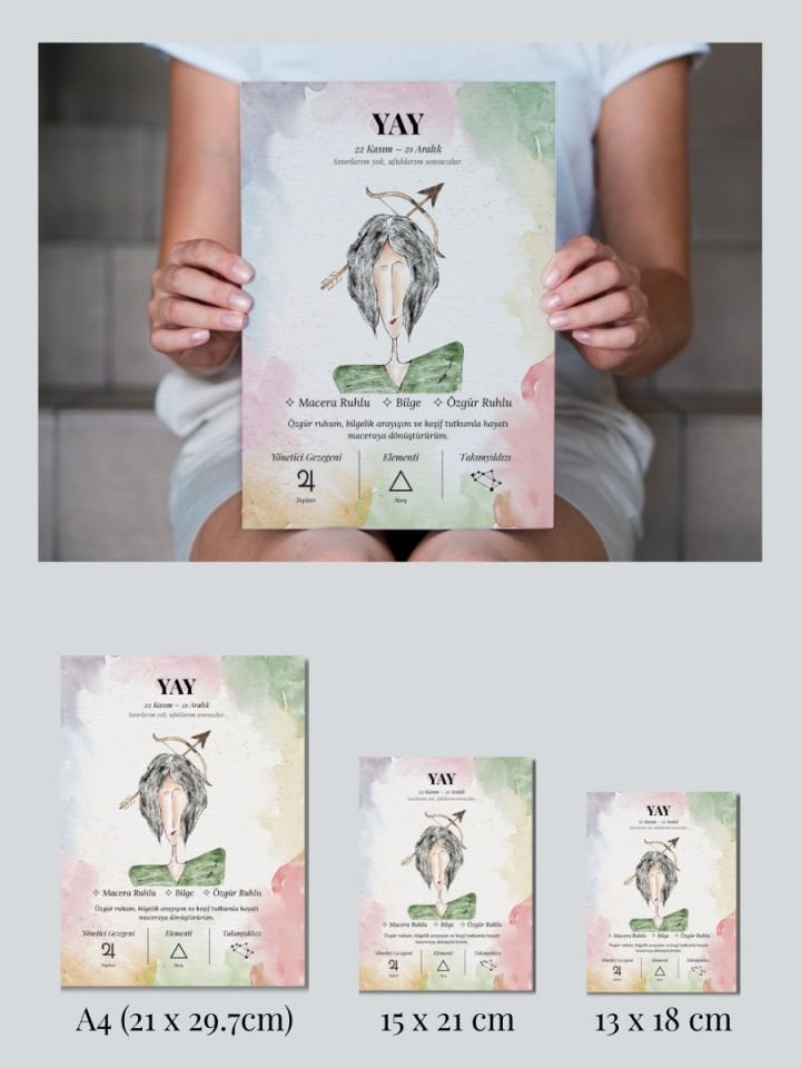 Yay Burcu Poster – El Çizimi Suluboya Burç Tablosu