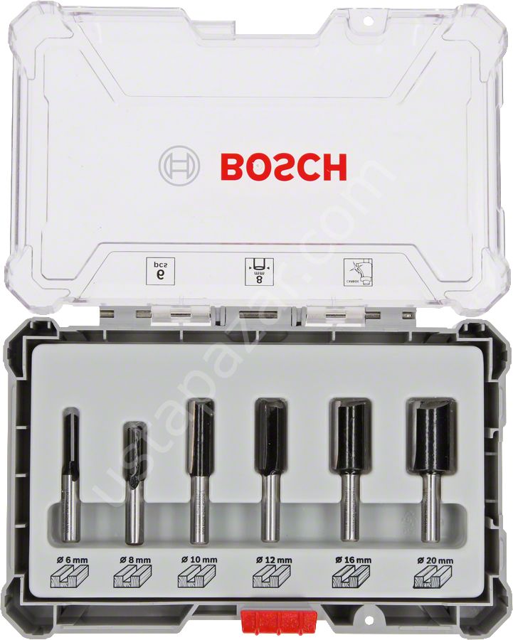 Bosch - Profesyonel 6 Parça Düz Freze Ucu Seti 8 mm Şaftlı