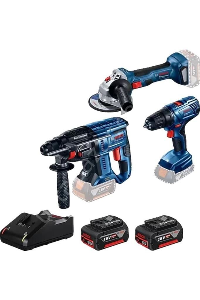 Bosch GBH 180-Li + GSR 180-Li + GWS 180-Li + Raf Bag Takım Çantalı 2x4 Ah Akülü Elektrikli El Aletleri Seti 0615990M8Y