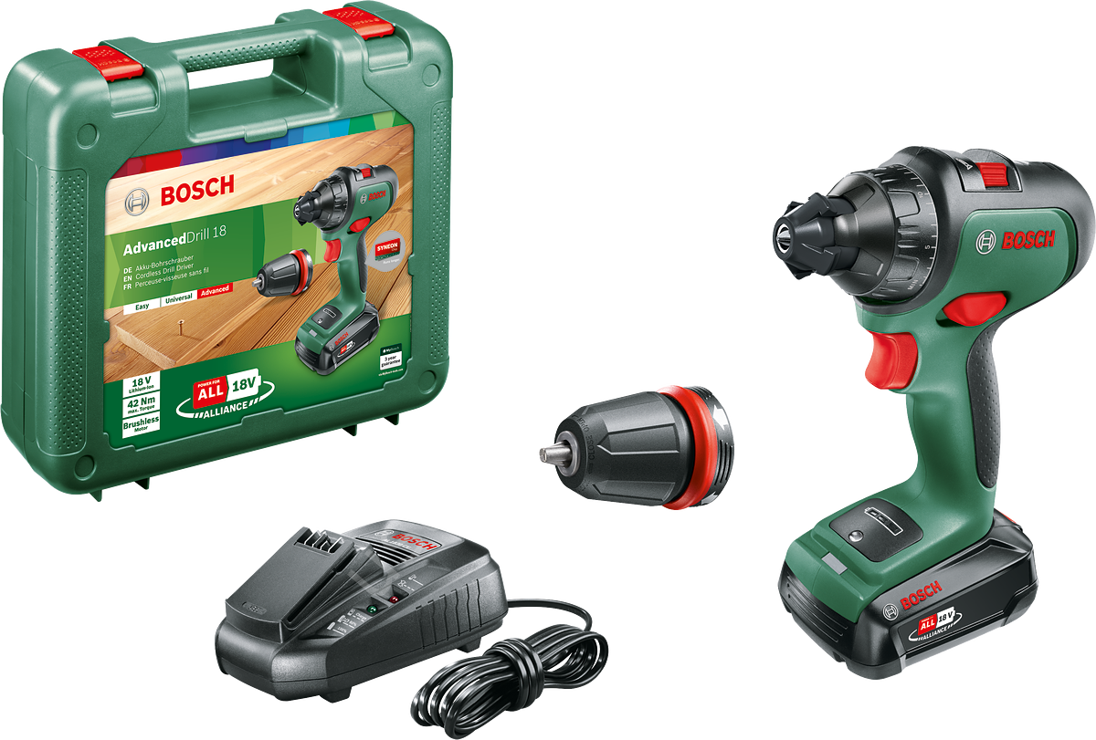 Bosch AdvancedDrill 18 Çift Akülü Delme Vidalama Makinesi 18V (2 x 2,5 Ah) + Şarj Cihazı AL 1830 CV