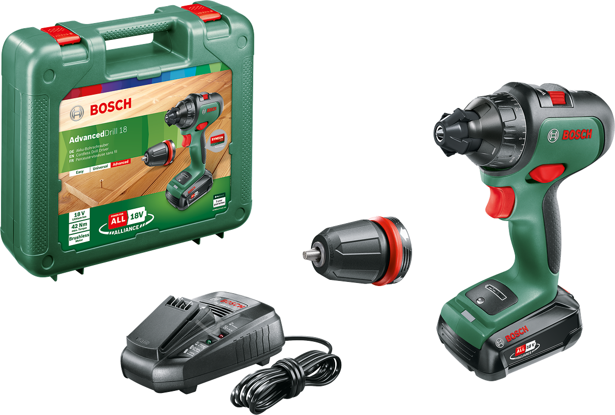 Bosch AdvancedDrill 18 Çift Akülü Delme Vidalama Makinesi 18V (2 x 2,5 Ah) + Şarj Cihazı AL 1830 CV 06039B5005