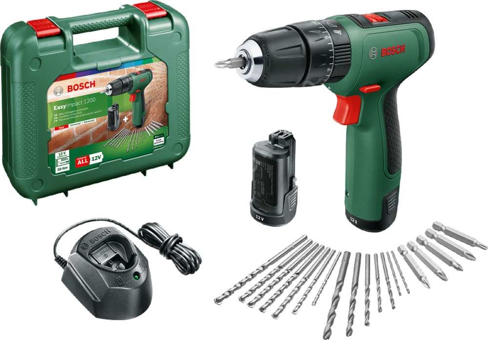 Bosch EasyImpact 1200 Akülü Darbeli Delme Vidalama Makinesi + GAL 1210 CV + AC kit (Çift Akülü) 06039D3105