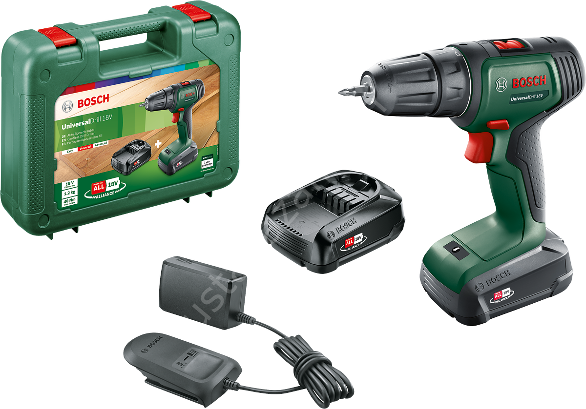 Bosch UniversalDrill 18 Çift Akülü Delme Vidalama Makinesi (2 x 1,5Ah) 06039D4002