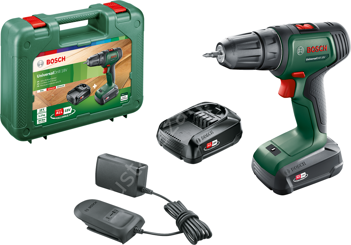 Bosch UniversalDrill 18 Çift Akülü Delme Vidalama Makinesi (2 x 1,5Ah) 06039D4002