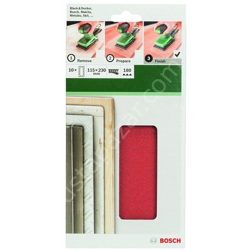 Bosch - Titreşimli Zımpara Kağıdı 10'Lu, 115 X 230 Mm 180 Kum 14 Delik