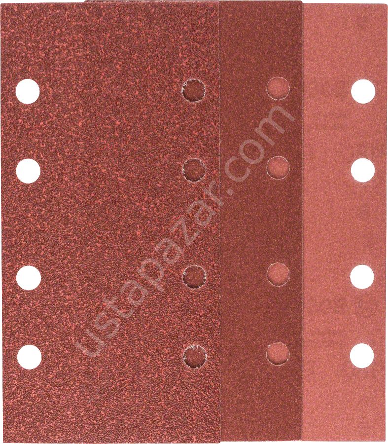 Bosch - Titreşimli Zımpara Kağıdı 10'lu Set, 93 x 185 mm 60/120/180 Kum 8 Delik