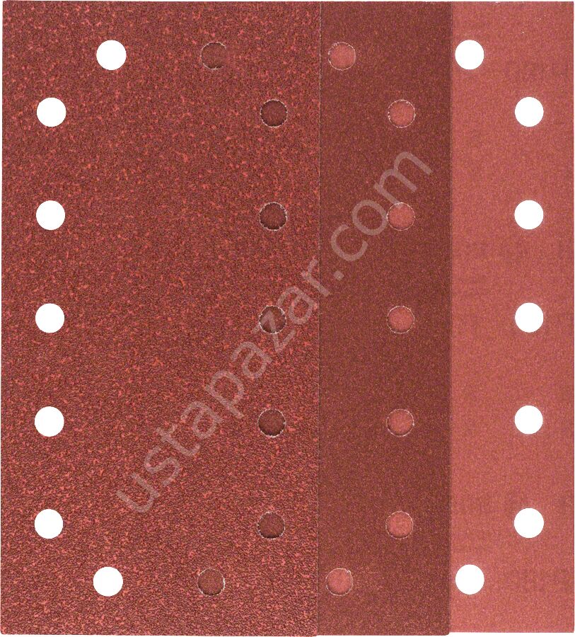 Bosch - Titreşimli Zımpara Kağıdı 10'lu Set, 115 x 230 mm 60/120/180 Kum 14 Delik