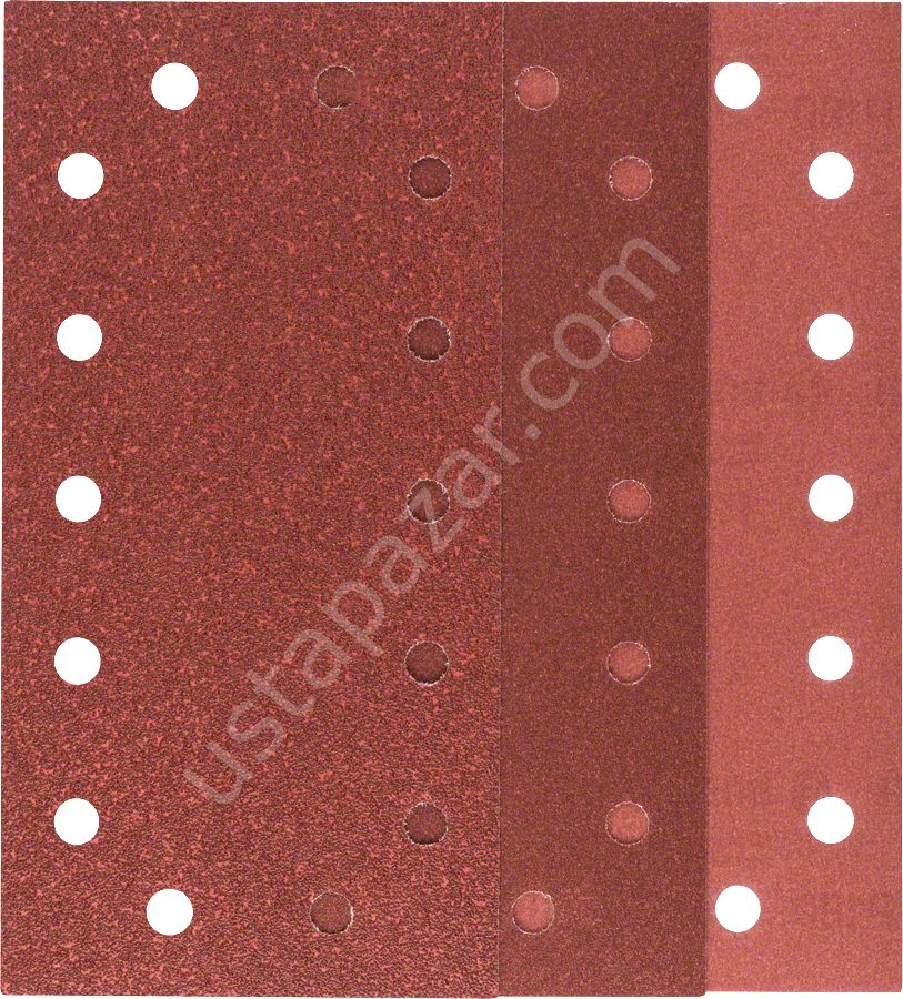 Bosch - Titreşimli Zımpara Kağıdı 10'lu Set, 115 x 230 mm 60/120/180 Kum 14 Delik