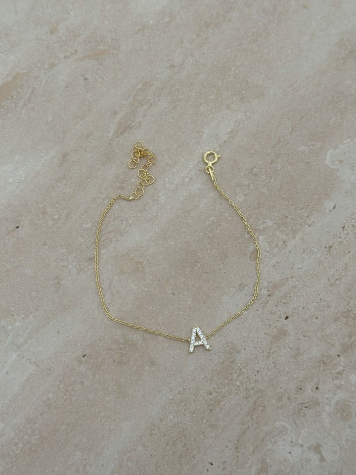925 Gümüş | Taşlı Minimal Harf Bileklik