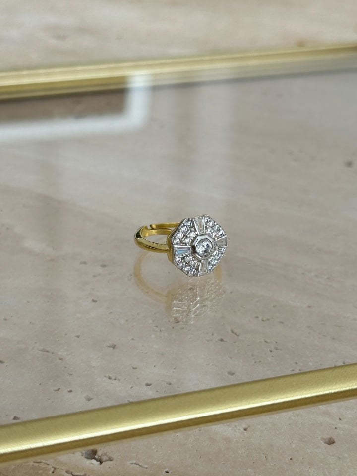 925 Gümüş | Swarovski Taşlı Altıgen Yüzük