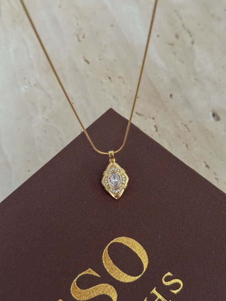 Çelik | Vintage Prism Taşlı Kolye