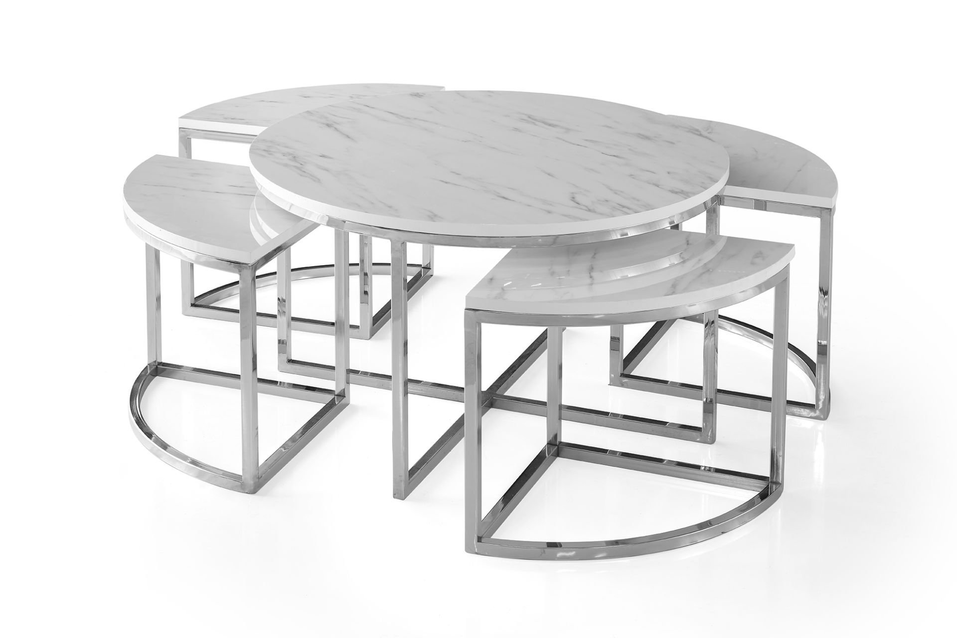 Pizza Orta Sehpa Krom - Marmo Highglass