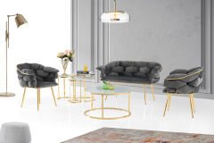 Balon Çay Seti Gri - Gold SARI