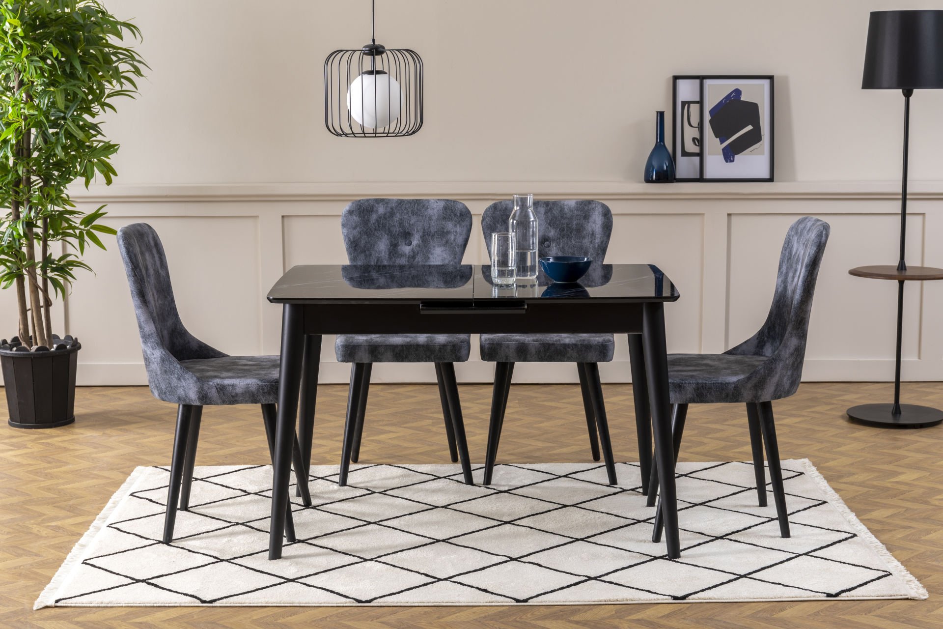 Venüs Siyah Mermer Highglass Masa Takımı