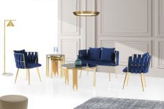 Örgülü Çay Seti Lacivert-Gold