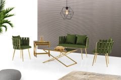 Örgülü Çay Seti Yeşil Keten-Gold