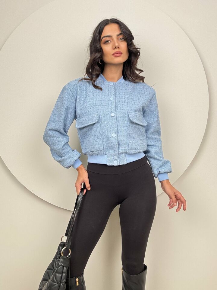 012_1034 SİMLİ ŞANEL BOMBER CEKET BLUE - MAVİ